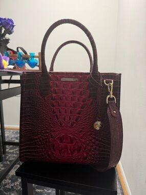 Brahmin Croc-Embossed Structured Satchel in Rose Ombre